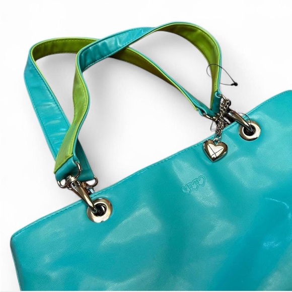 NWOT Vintage Fragile by XOXO blue and lime green vinyl purse - Picture 3 of 6